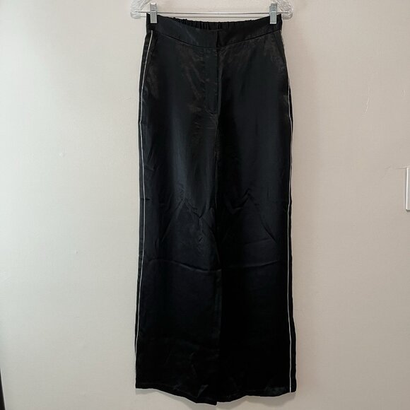 Babaton Aritzia Black Satin Tuxedo Stripe Wide Leg Pants Size 4 - Picture 3 of 10